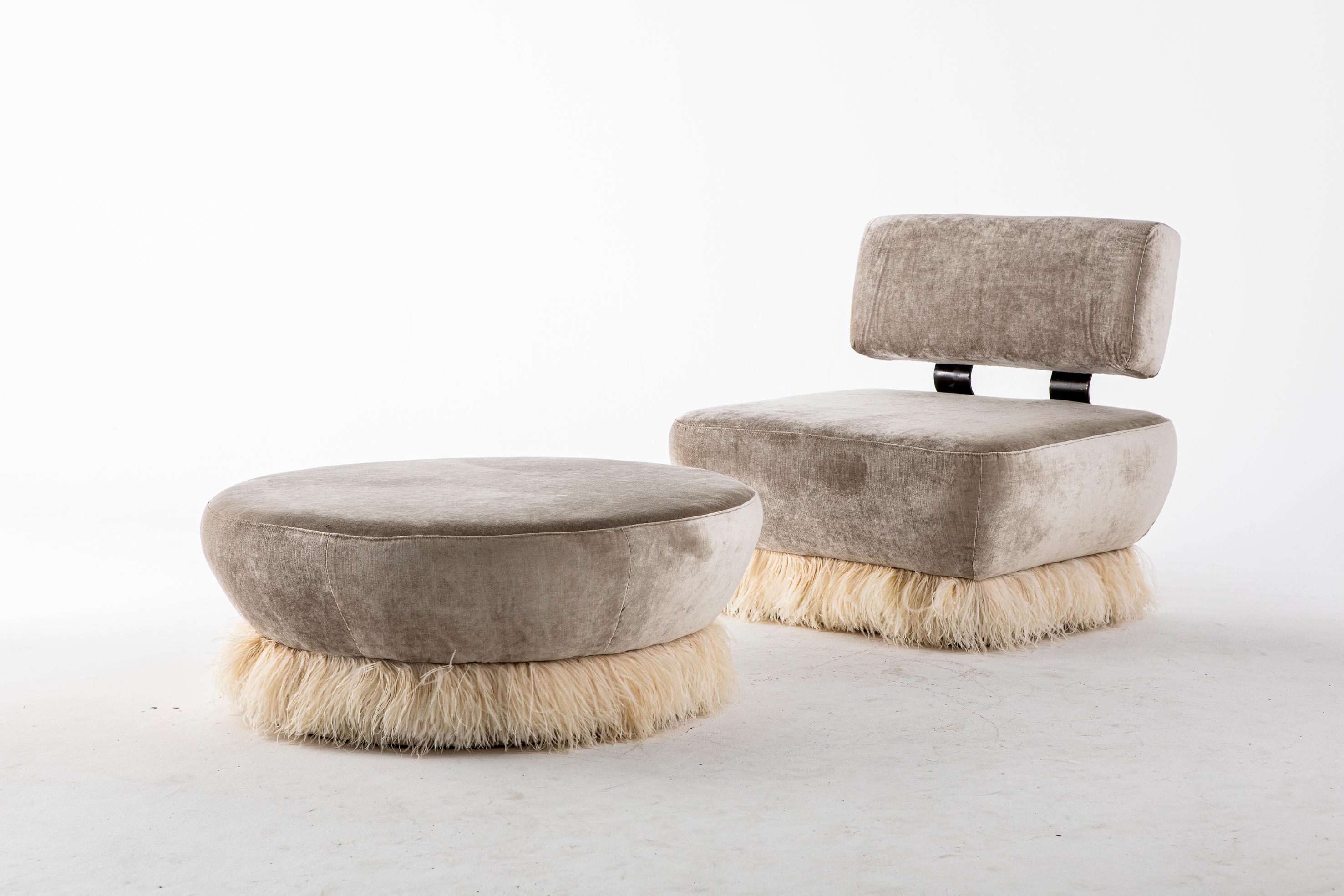 Post-Modern Large Ostrich Fluff Ottoman by Egg Designs For Sale