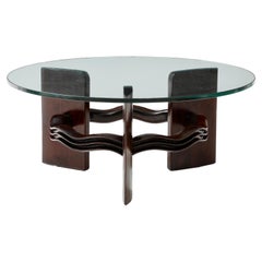  Large Osvaldo Borsani Circular Wood and Glass Cocktail Table