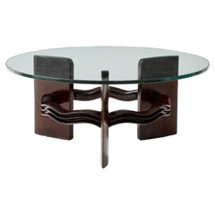 Large Osvaldo Borsani Circular Wood and Glass Cocktail Table