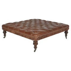 Large ottoman centre stool in saddle brown leather