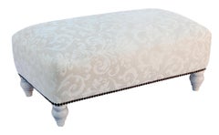 Custom Ottoman, In Italian Linen by Romo with Large Bronze Grommets