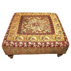 Used Large Ottoman with Leopards Dogs Elephants
