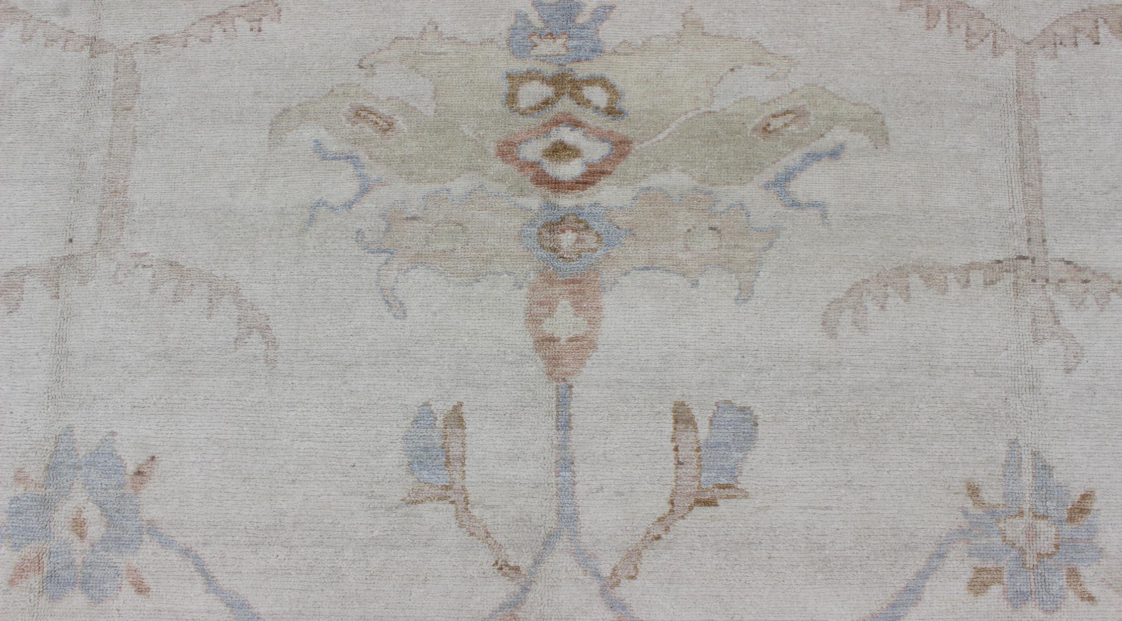 Large Oushak Rug in Blue, Light Brown, and White 1