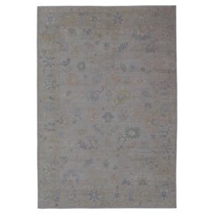 Large Oushak Rug with Floral Motifs & Muted Colorful Tones by Keivan Woven Arts