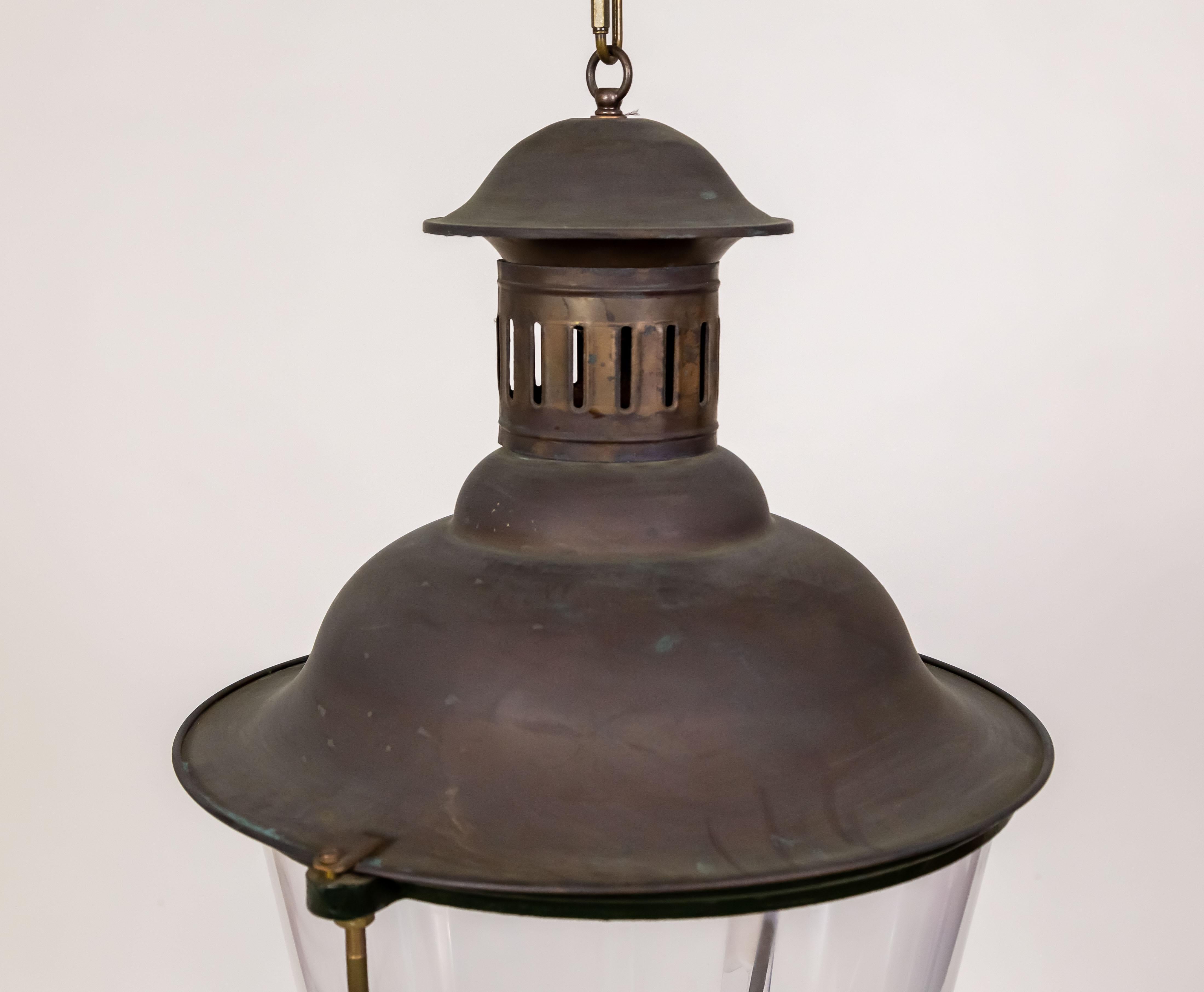 20th Century Large Outdoor Cylindrical Copper Lantern