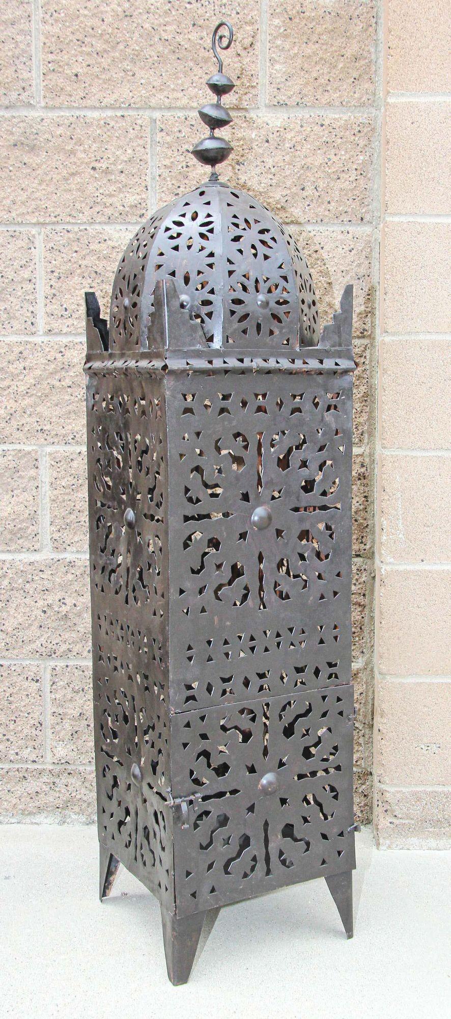 Large Outdoor Metal Moroccan Hurricane Candle Lantern For Sale 4