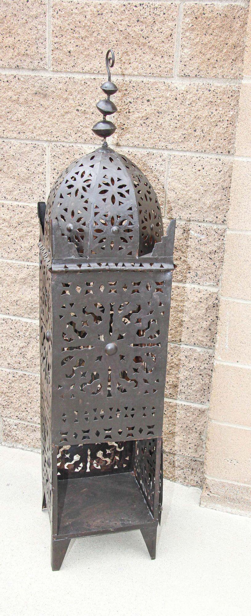 20th Century Large Outdoor Metal Moroccan Hurricane Candle Lantern For Sale