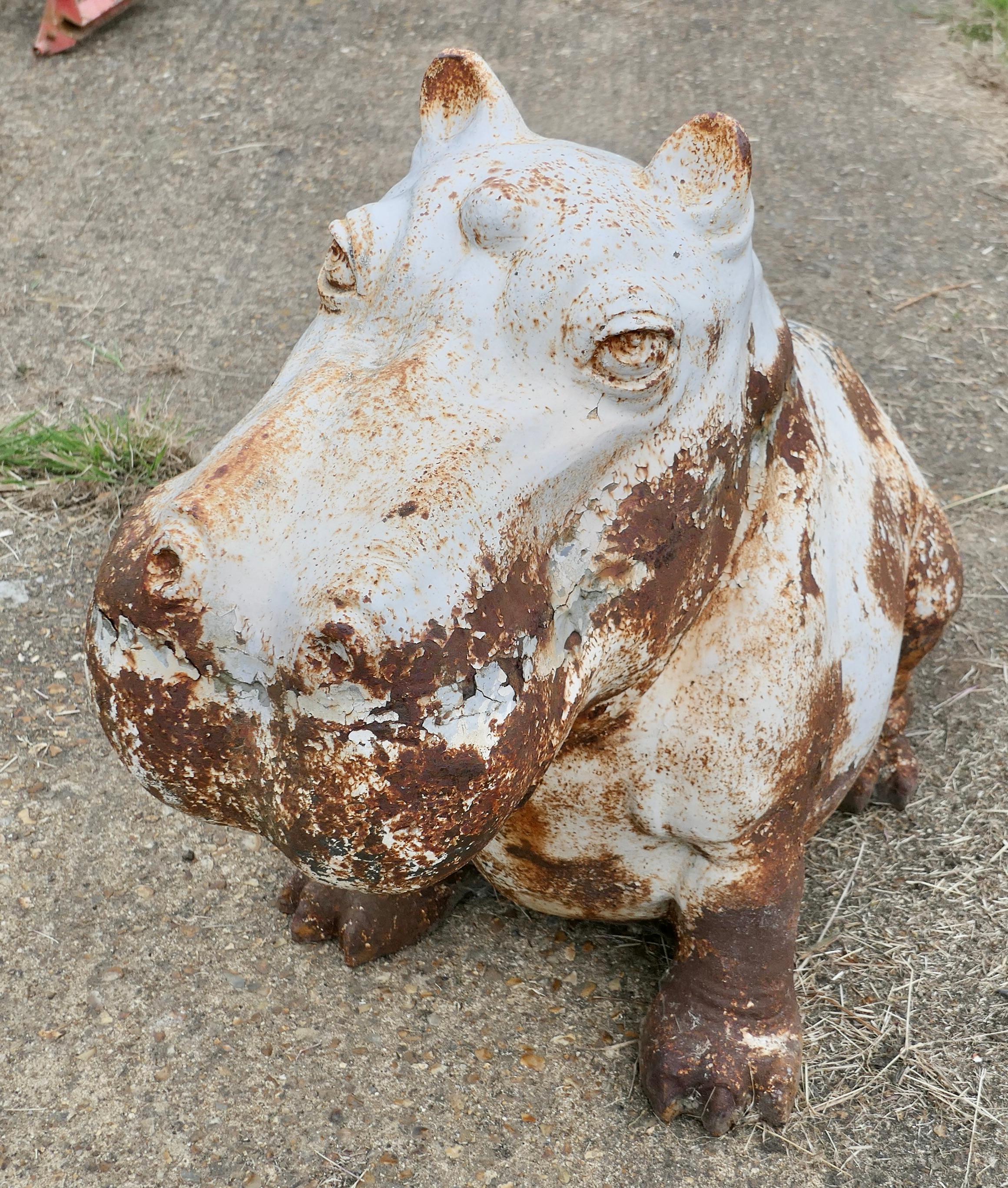 Large Outdoor Weathered Cast Iron Hippopotamus   A Super chap   1
