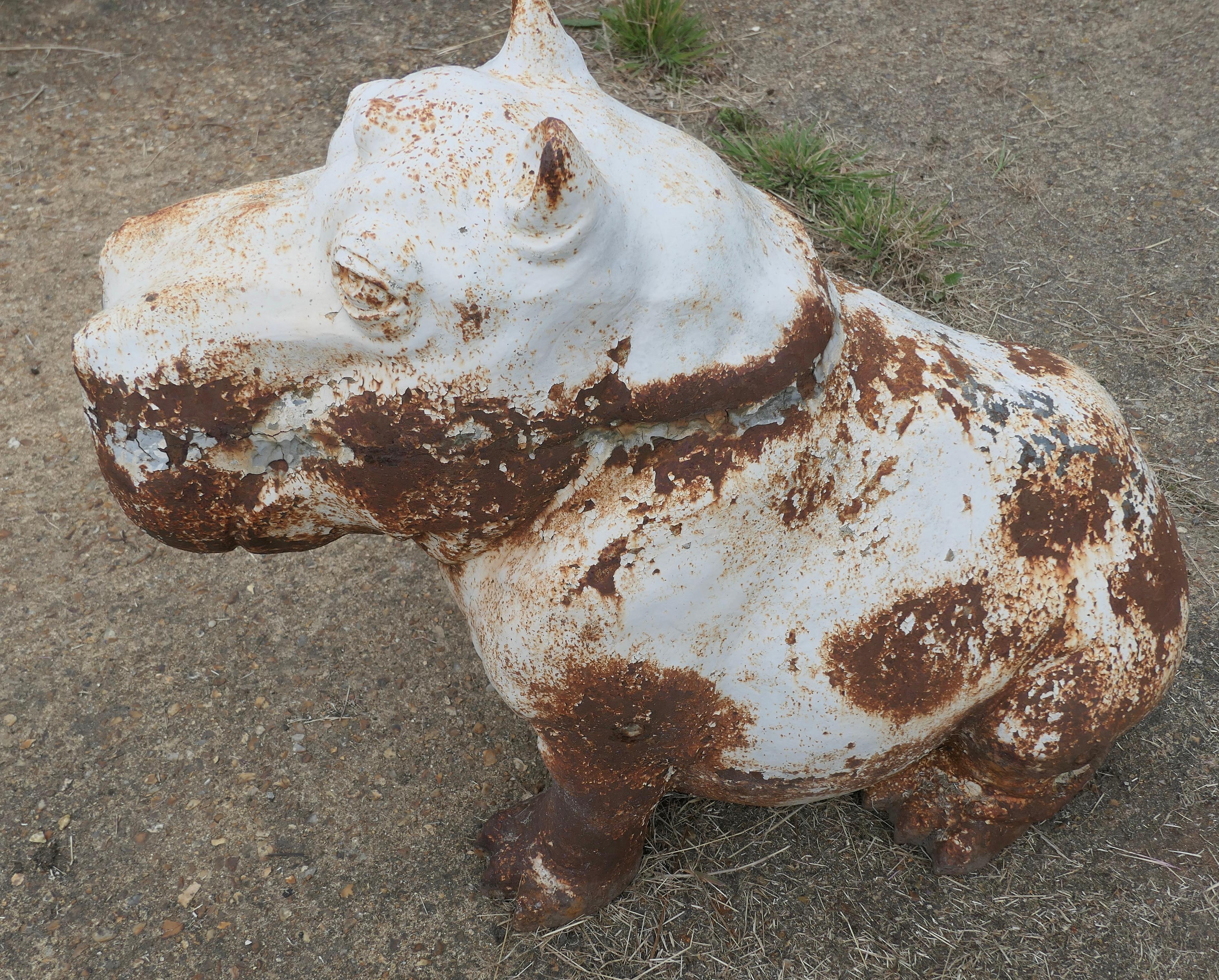 Large Outdoor Weathered Cast Iron Hippopotamus   A Super chap   2