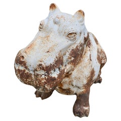 Antique Large Outdoor Weathered Cast Iron Hippopotamus   A Super chap  