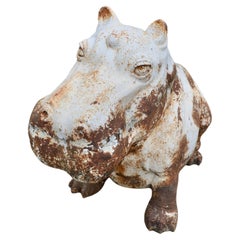 Large Outdoor Weathered Cast Iron Hippopotamus   A Super chap  