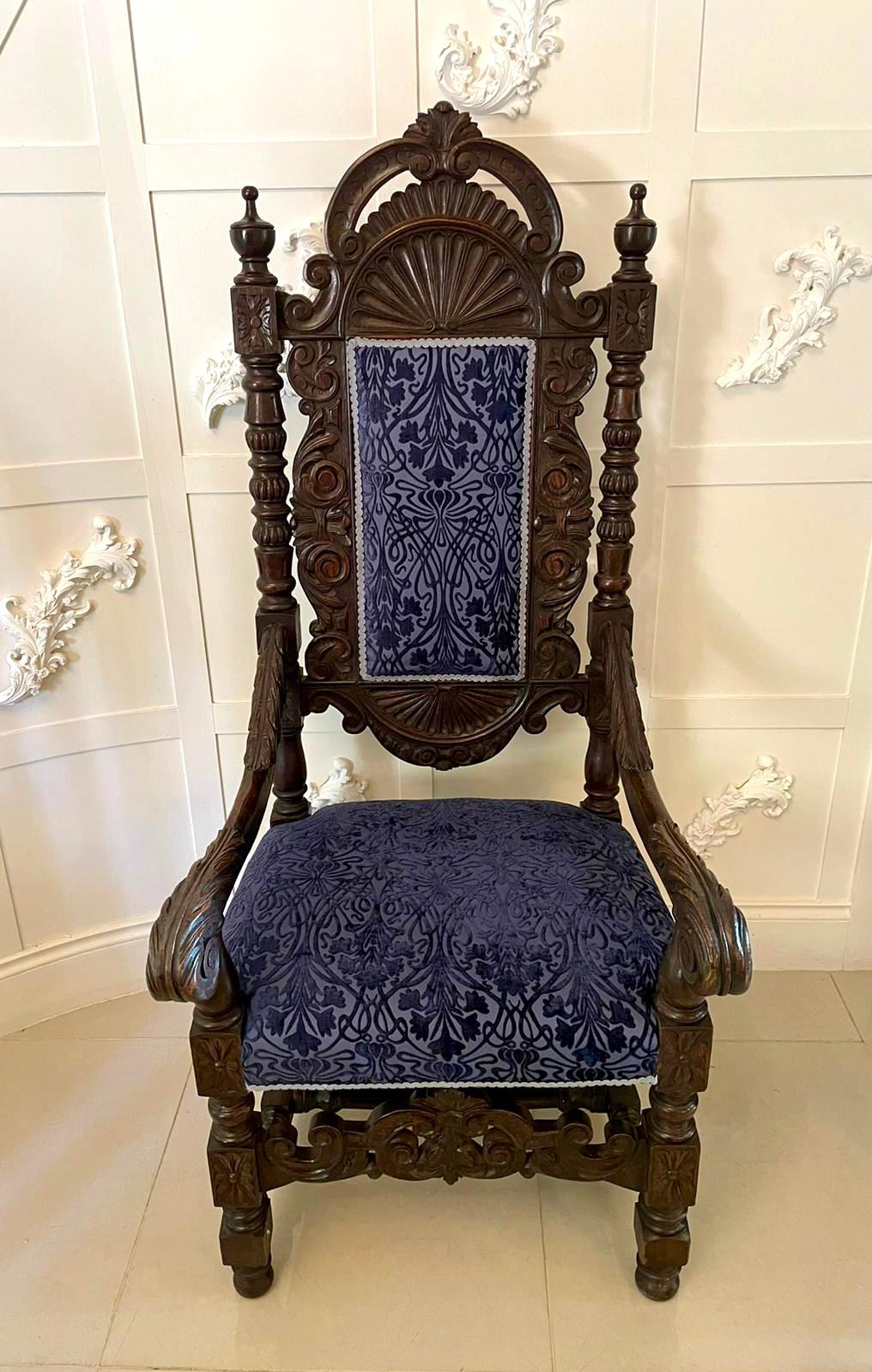 Large Outstanding Antique Victorian Quality Carved Oak Throne Armchair 6