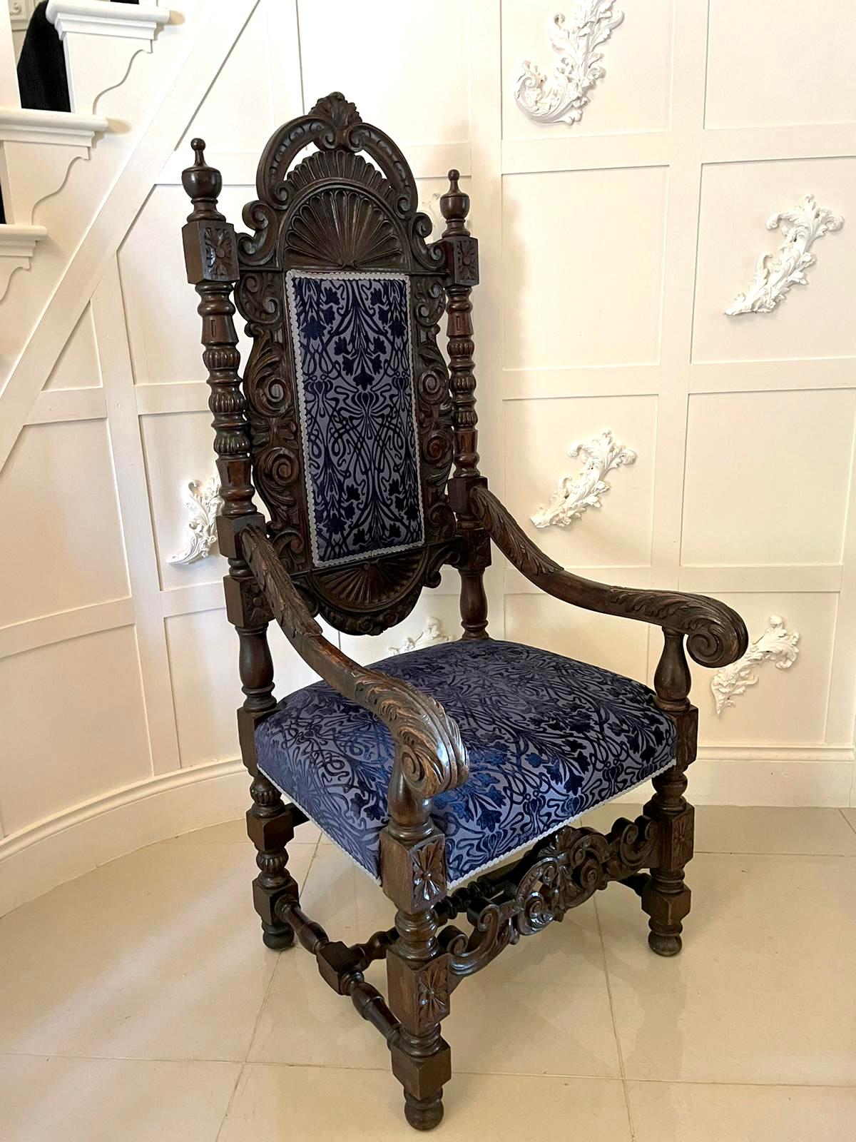 Large Outstanding Antique Victorian Quality Carved Oak Throne Armchair 10