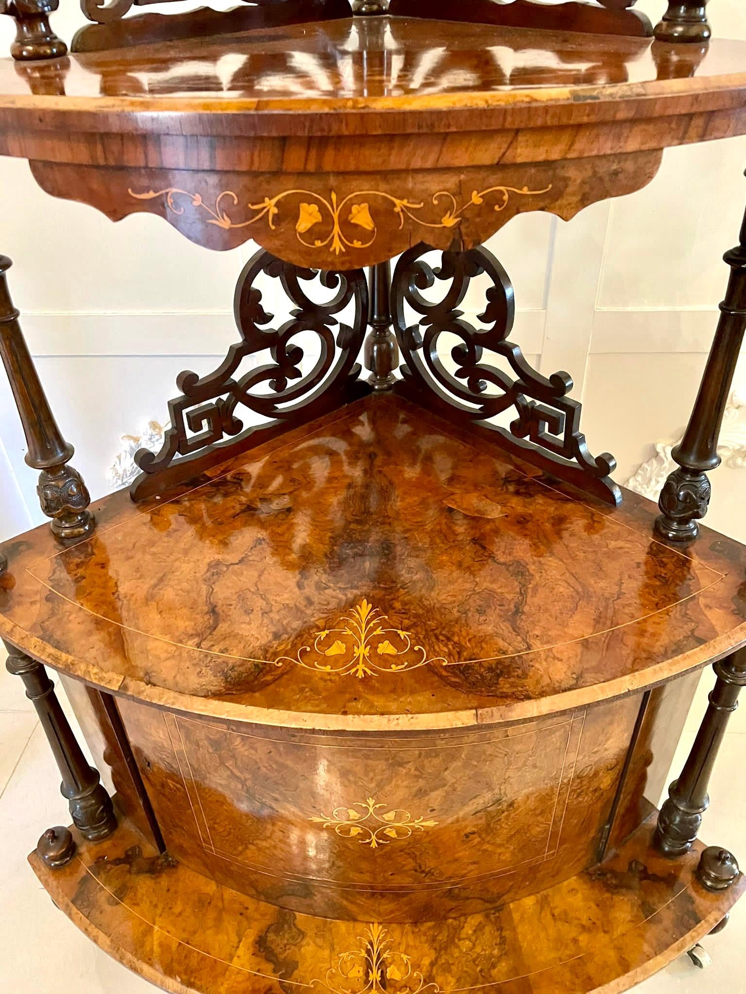 Large Outstanding Quality Antique Victorian Inlaid Burr Walnut Corner Whatnot For Sale 10