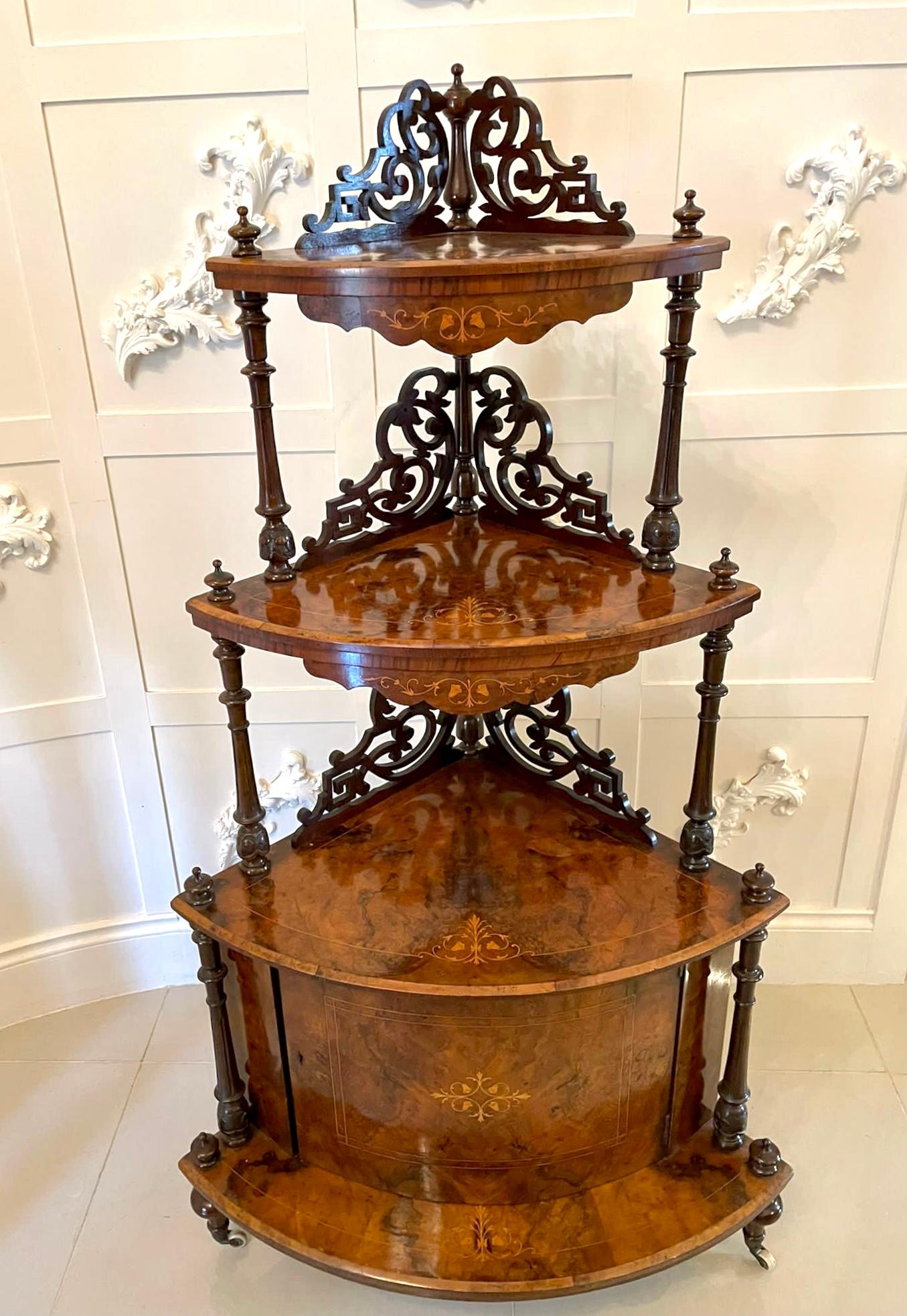 Large Outstanding Quality Antique Victorian Inlaid Burr Walnut Corner Whatnot 10