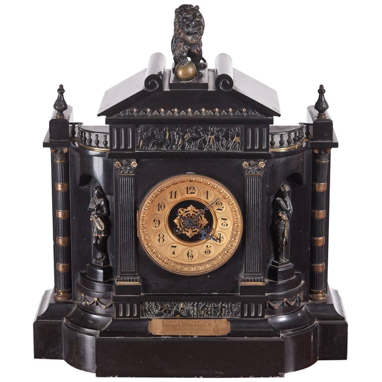 Large Outstanding Victorian Marble Architectural Mantle Clock For Sale