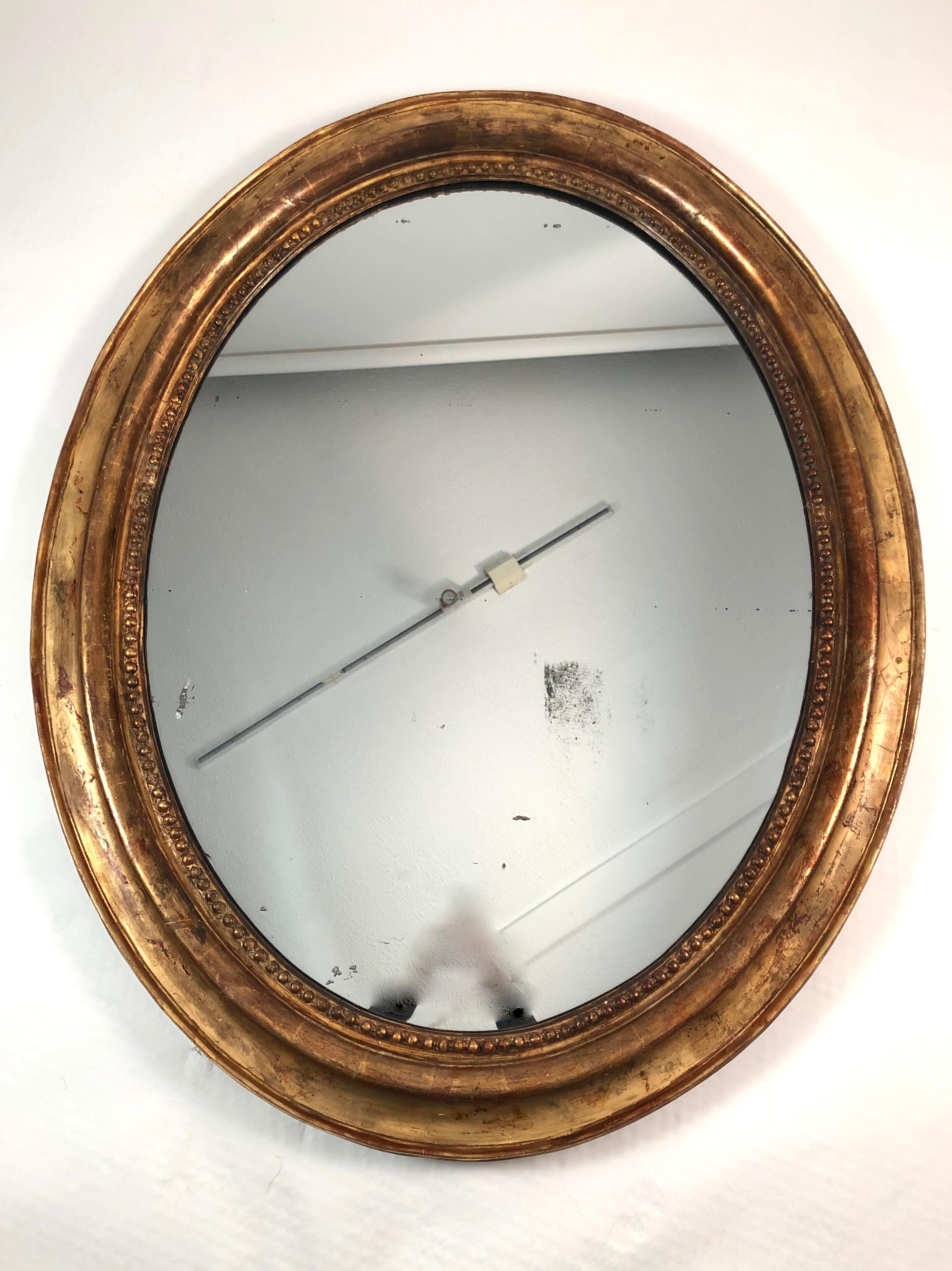 Large Oval 19th Century French Giltwood Mirror 1