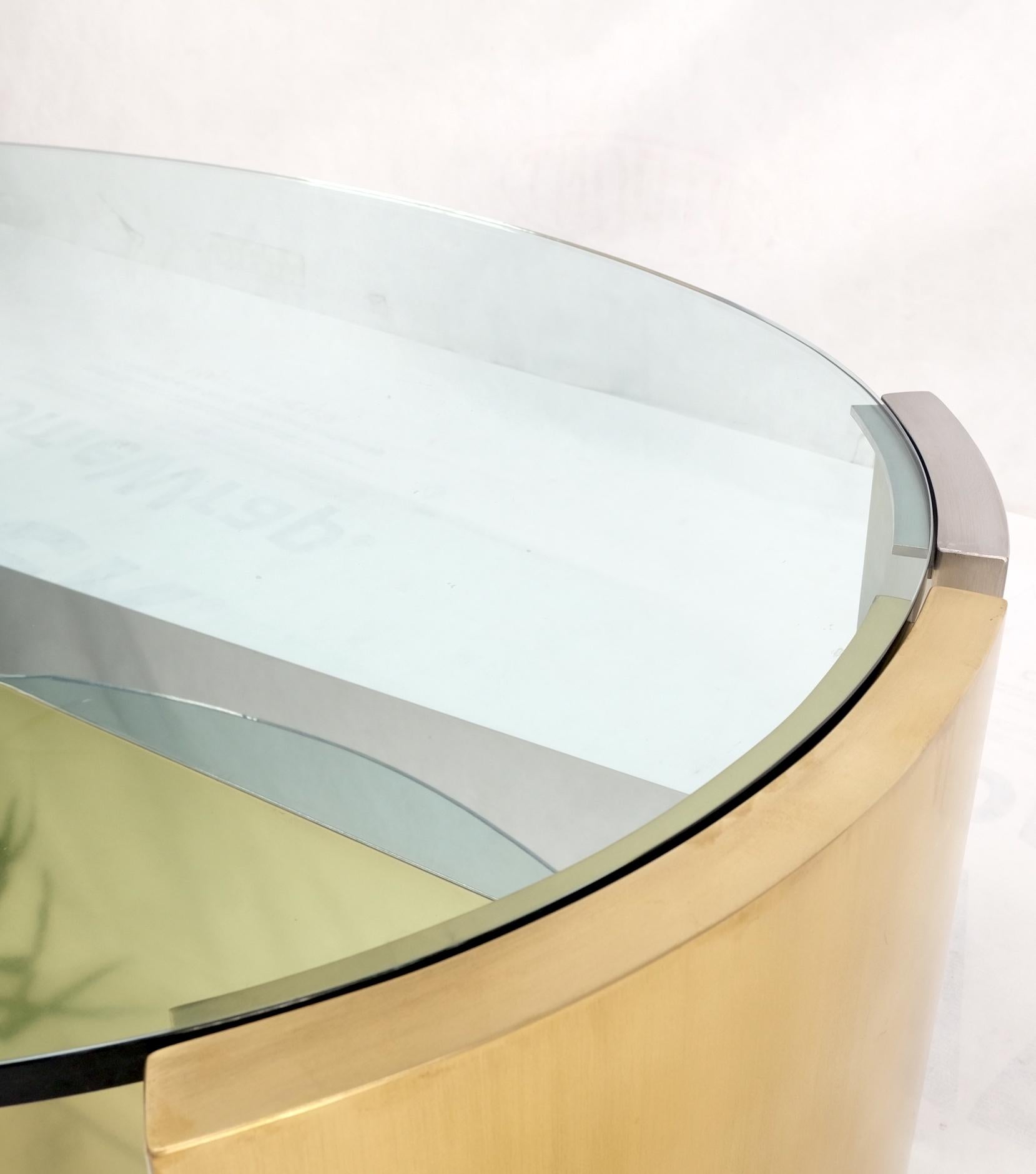 Large Oval Glass Top Brushed Stainless & Brass Base Coffee Table Nice For Sale 6