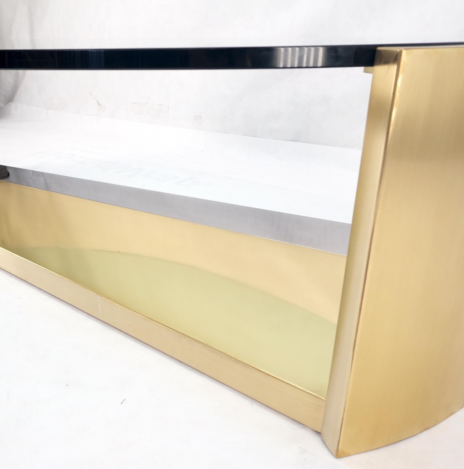 Large Oval Glass Top Brushed Stainless & Brass Base Coffee Table Nice For Sale 7