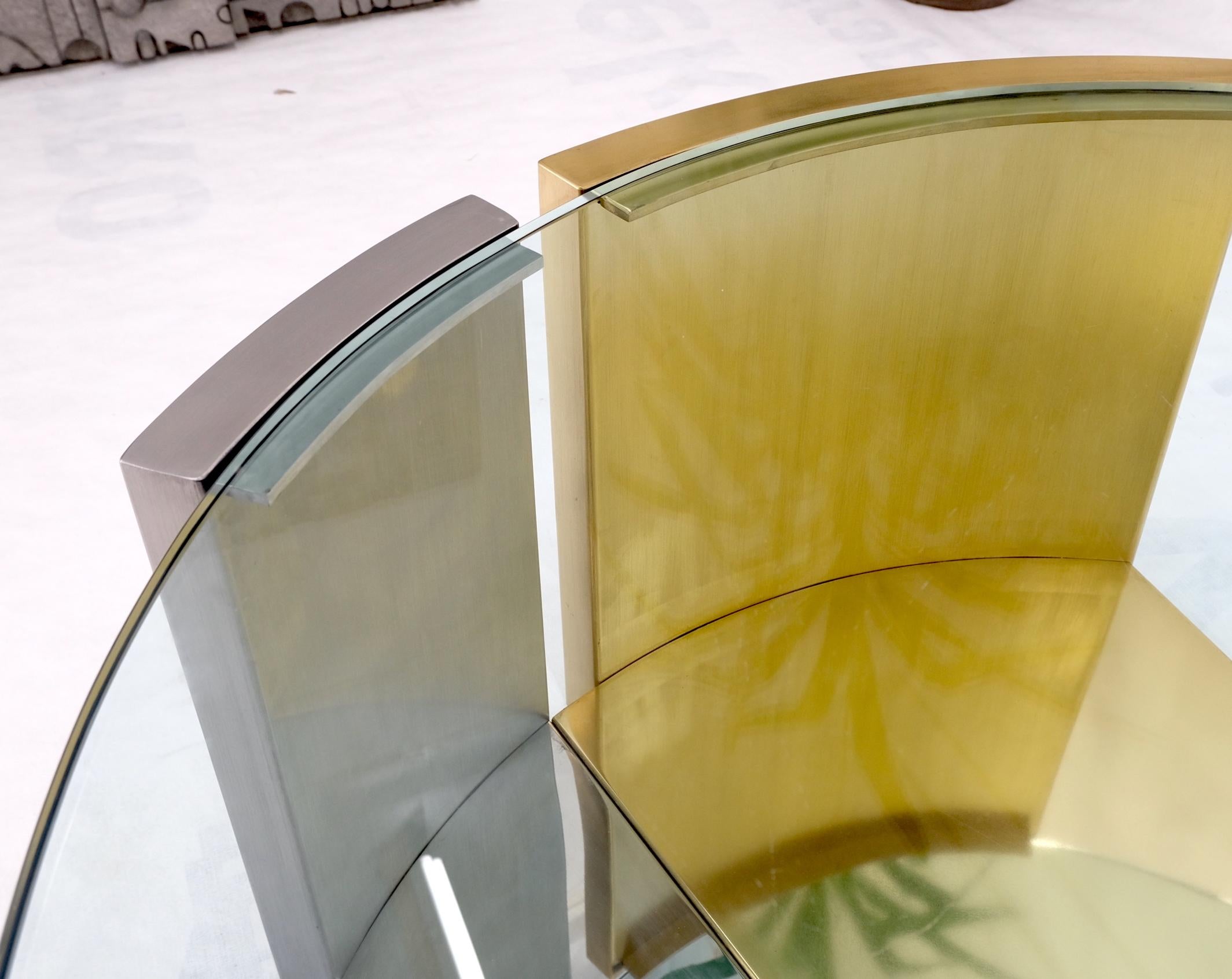 Large Oval Glass Top Brushed Stainless & Brass Base Coffee Table Nice For Sale 3