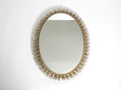 Large Oval 50s Illuminated Flower Mirror by Schöninger with a Gold-Colored Frame