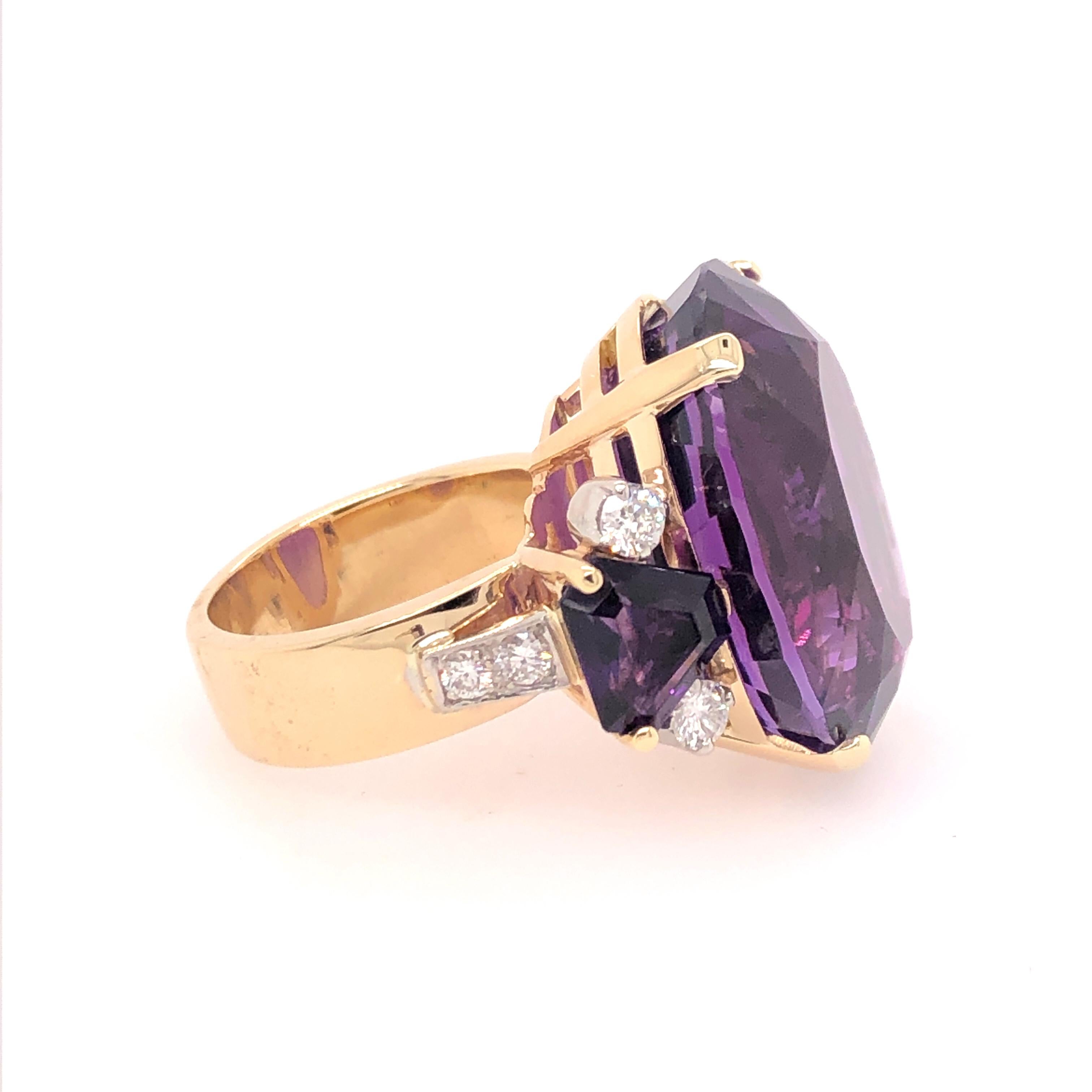 Modern Large Oval Amethyst and Diamond Yellow Gold Ring