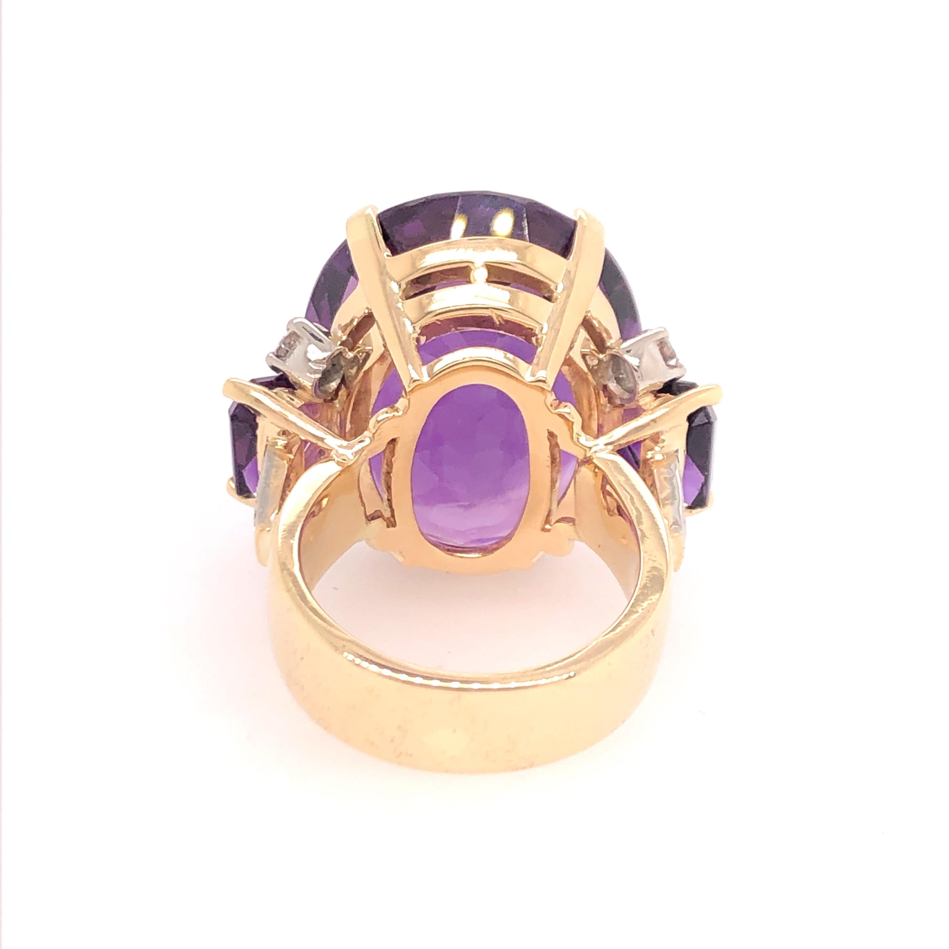 Oval Cut Large Oval Amethyst and Diamond Yellow Gold Ring