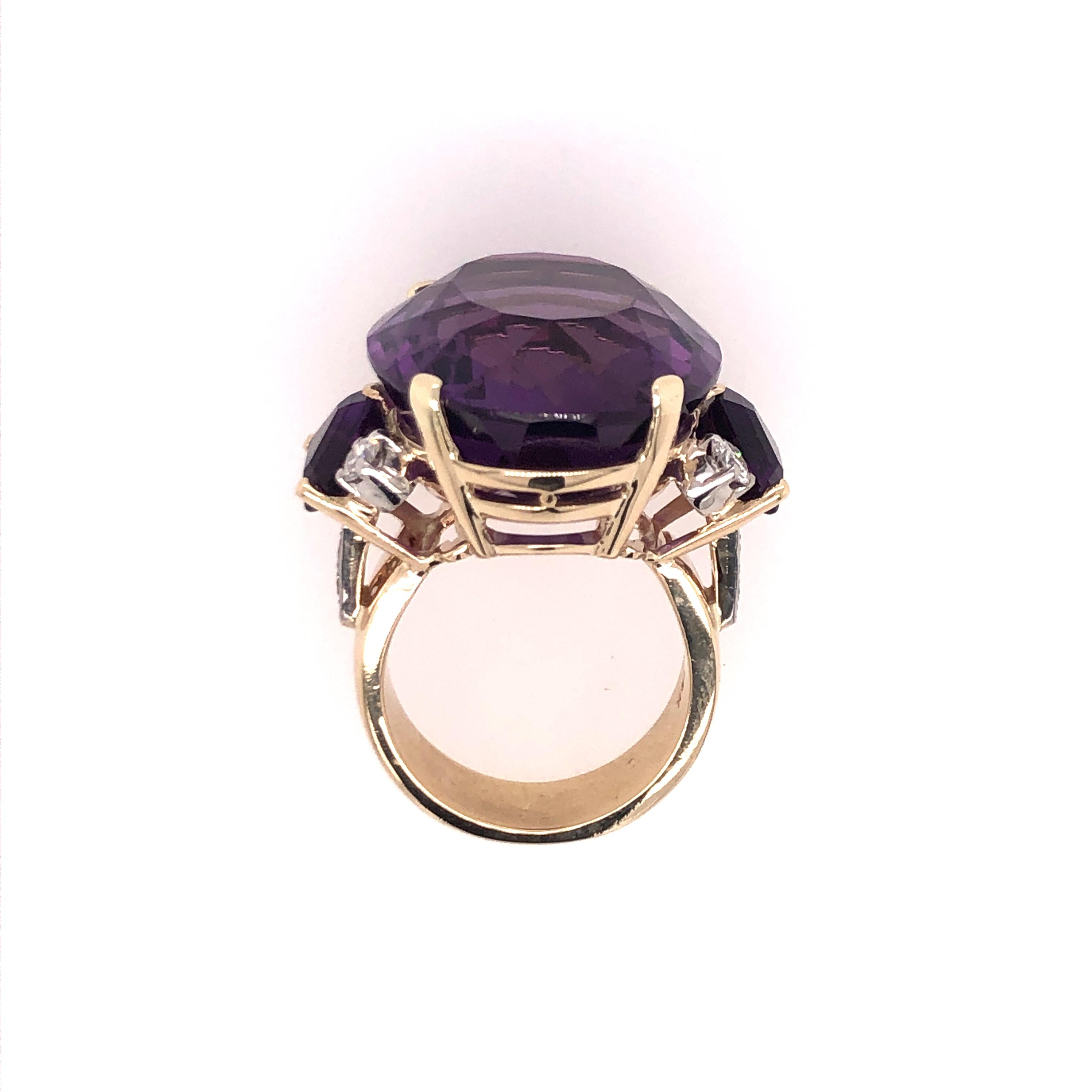 Large Oval Amethyst and Diamond Yellow Gold Ring 2