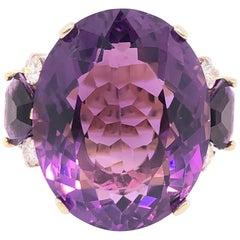 Large Oval Amethyst and Diamond Yellow Gold Ring
