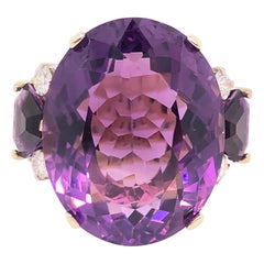 Large Oval Amethyst and Diamond Yellow Gold Ring