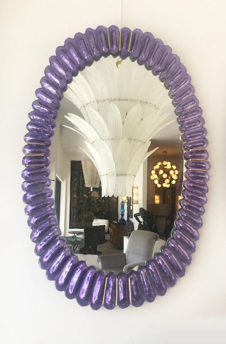 Large Oval Amethyst Murano Glass Mirror For Sale at 1stdibs
