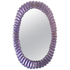  Oval Amethyst Murano Glass Mirror, In Stock
