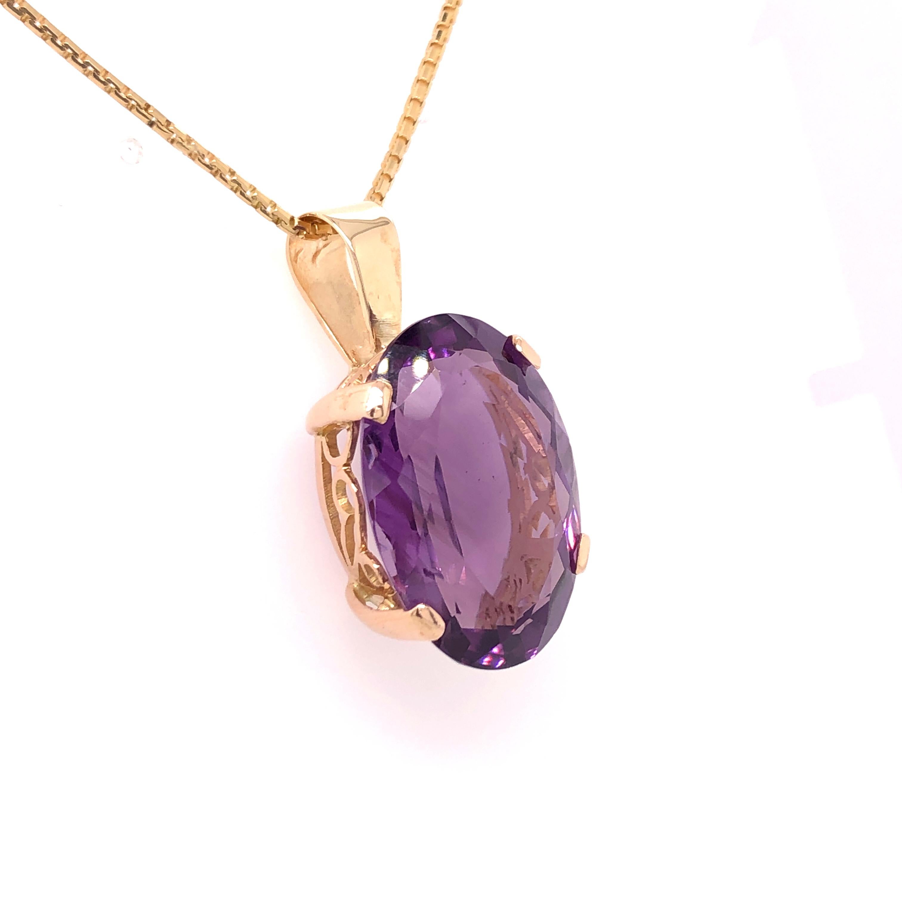 Simple yet impressive, this large amethyst pendant is a wonderful conversation starter! It is also very versatile and can be worn with your favorite pair of jeans or your favorite dress or pants suite. Your imagination is the limit. 

Oval Amethyst: