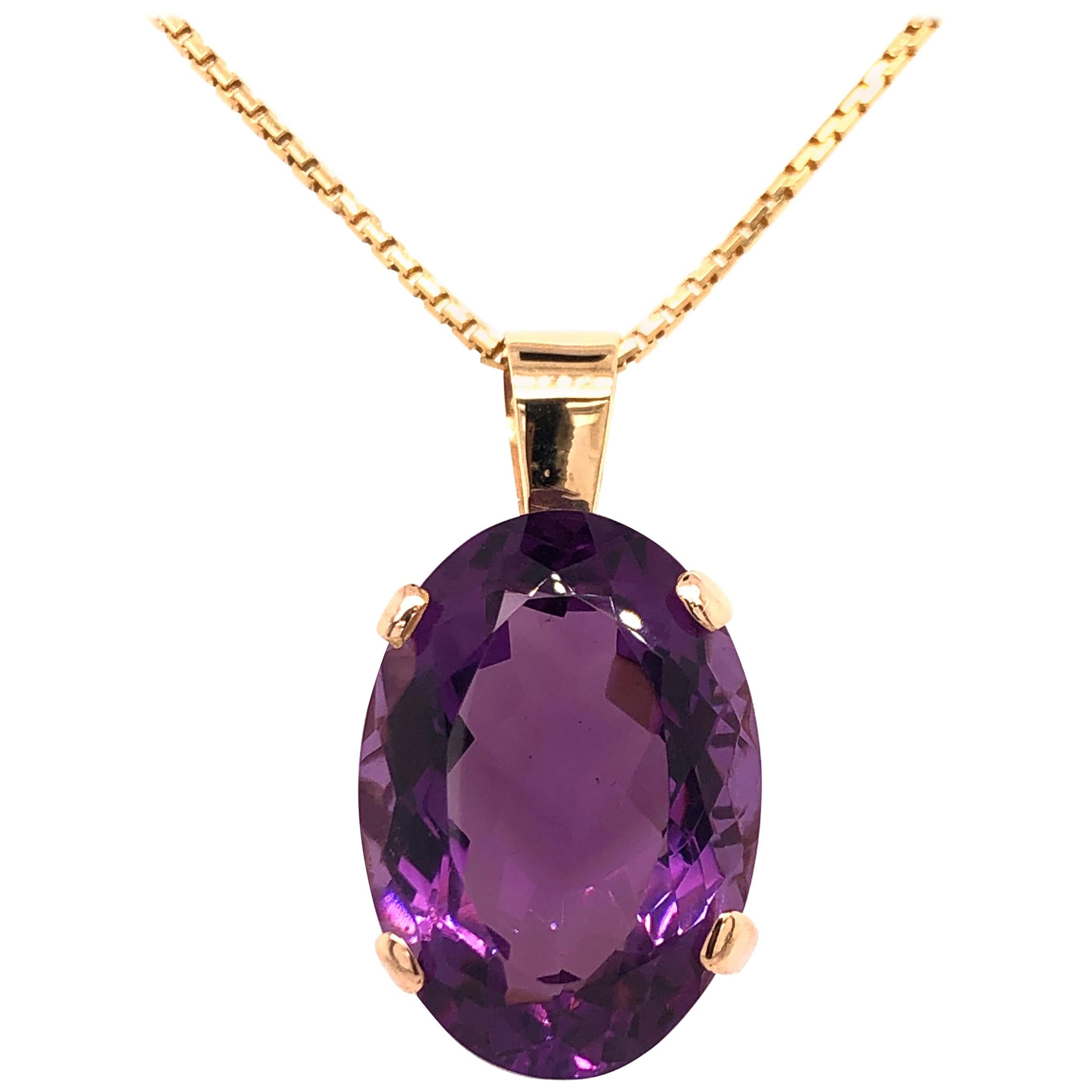 Large Oval Amethyst Yellow Gold Pendant