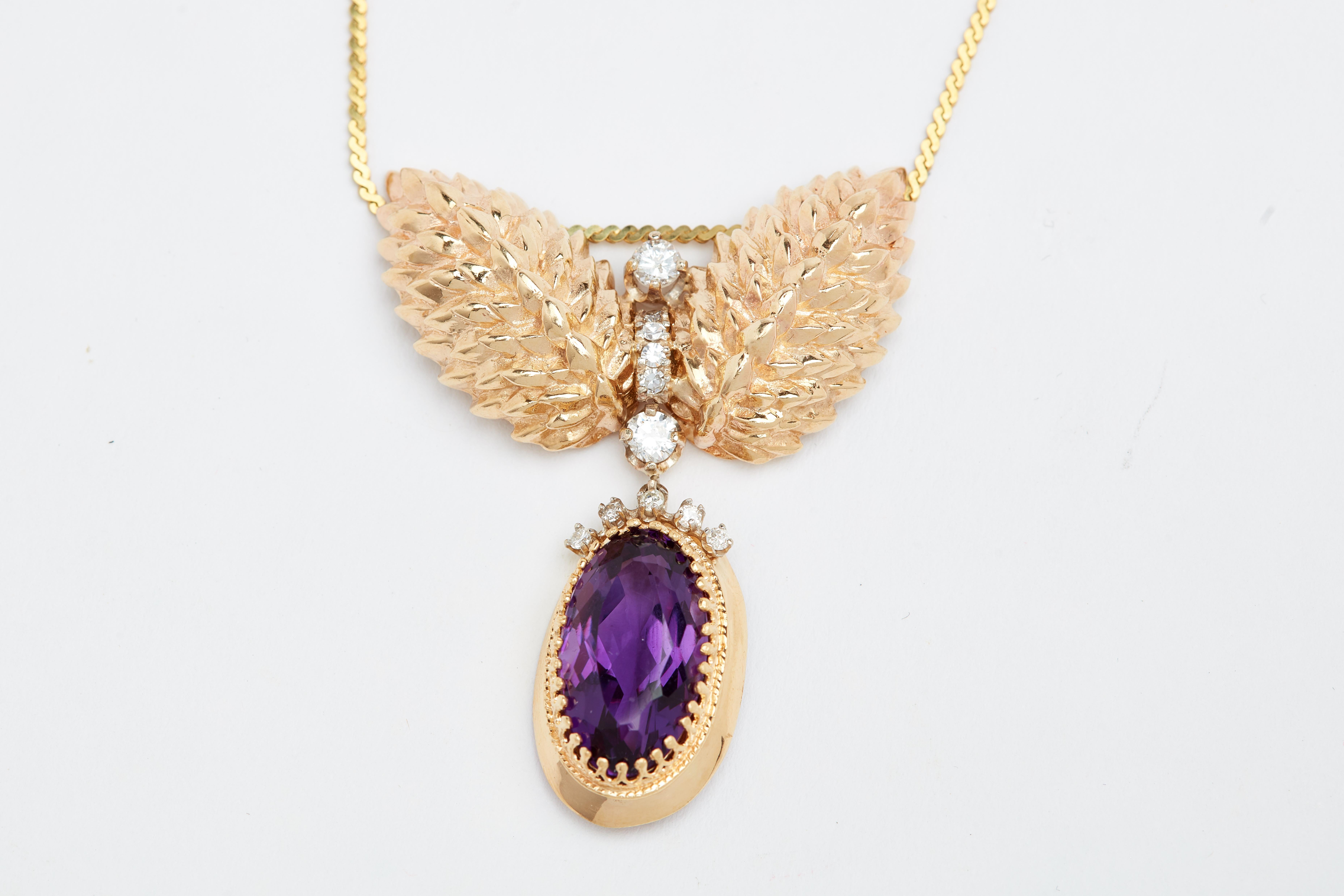 Oval Cut Large Oval Amethysts and Diamond Pendant Necklace with Chain
