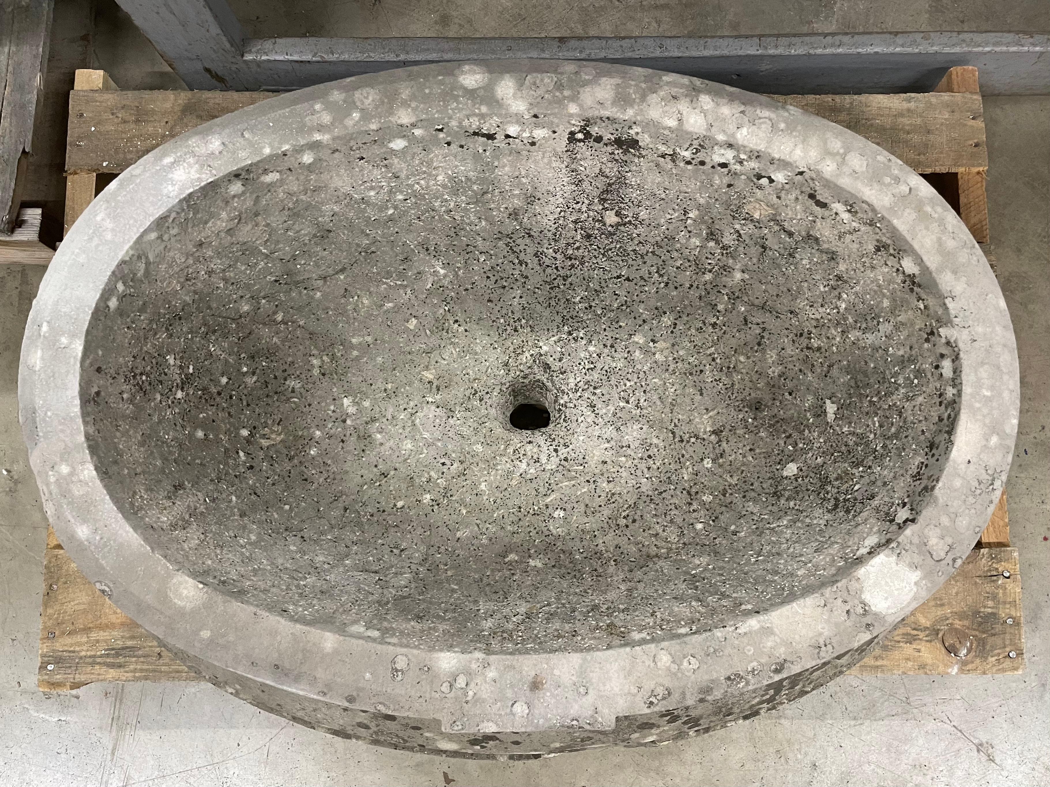 Carved Large Oval Antique Limestone Trough For Sale