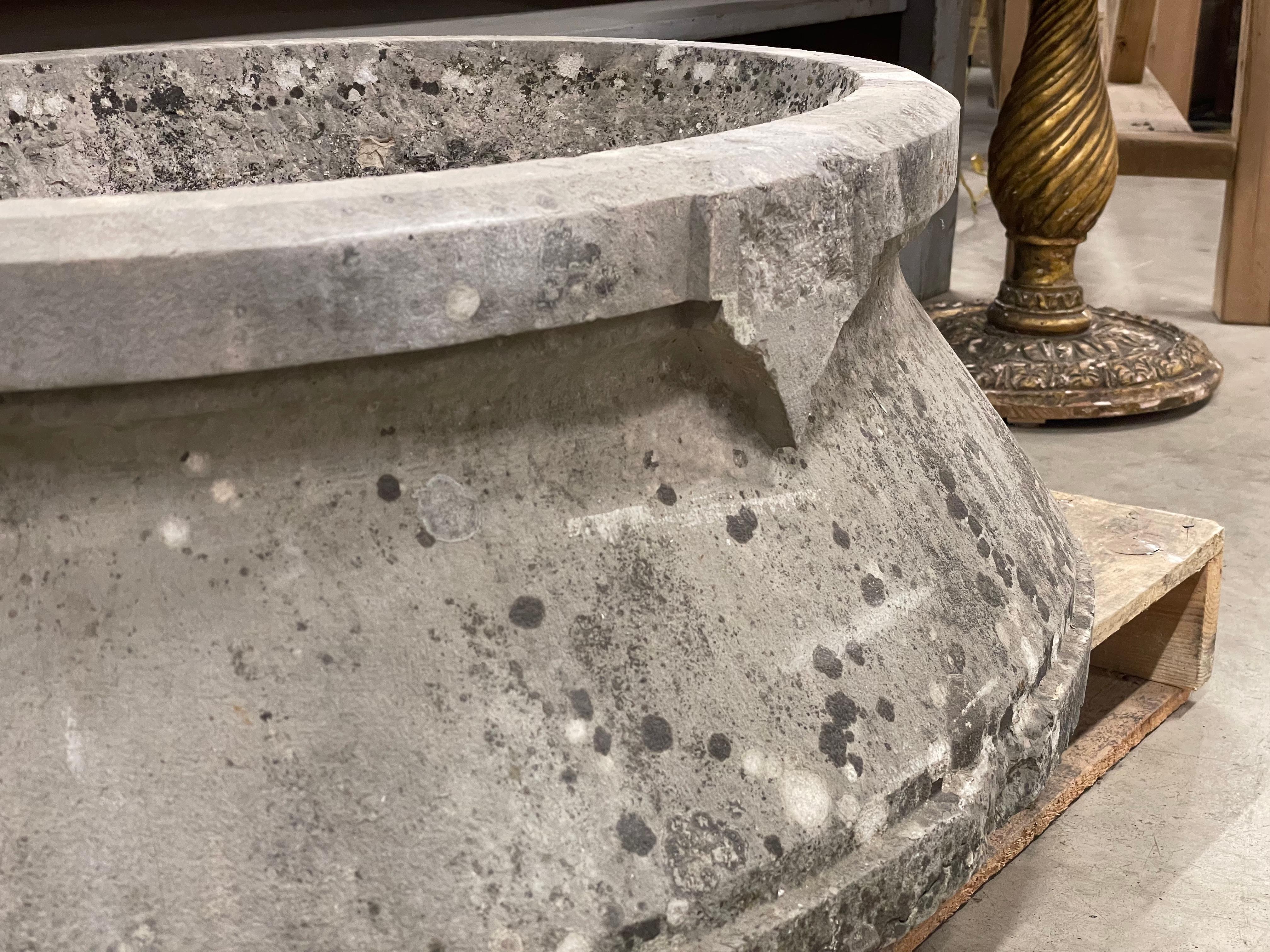 Large Oval Antique Limestone Trough In Good Condition For Sale In Calgary, Alberta
