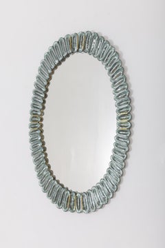 Grand miroir ovale en verre de Murano, en stock