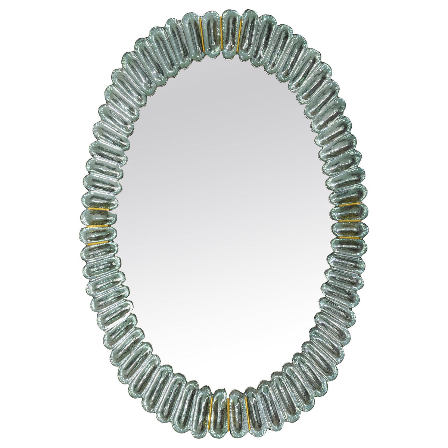 Large Oval Aqua Murano Glass Mirror, in Stock
