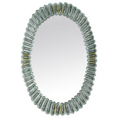 Large Oval Aqua Murano Glass Mirror, in Stock