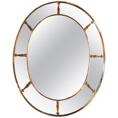 Large Oval Art Deco Mirror with Brass Decorations, Italy, 1930s