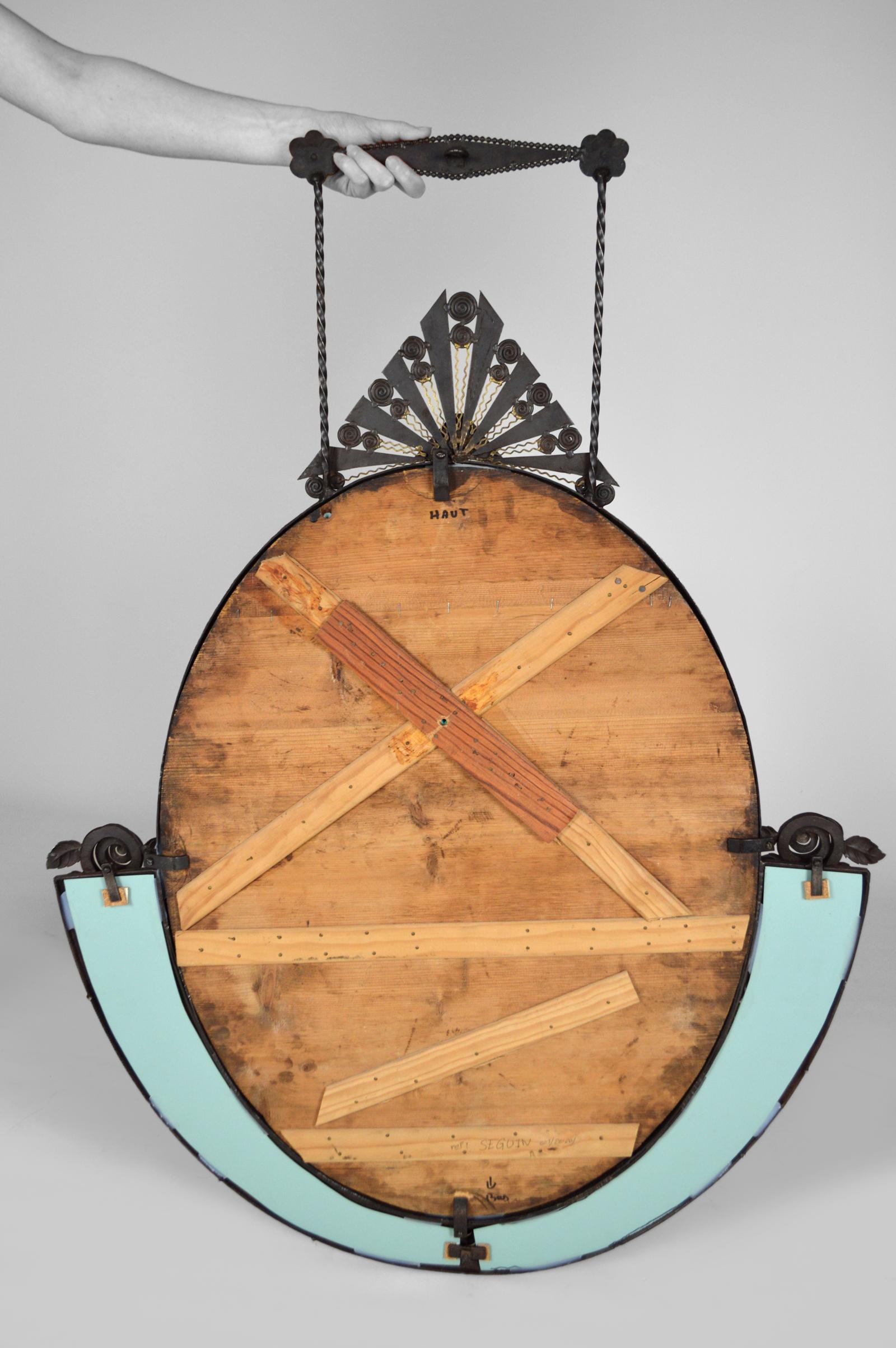 Large Oval Art Deco Wrought Iron Mirror, France, circa 1925 For Sale 5