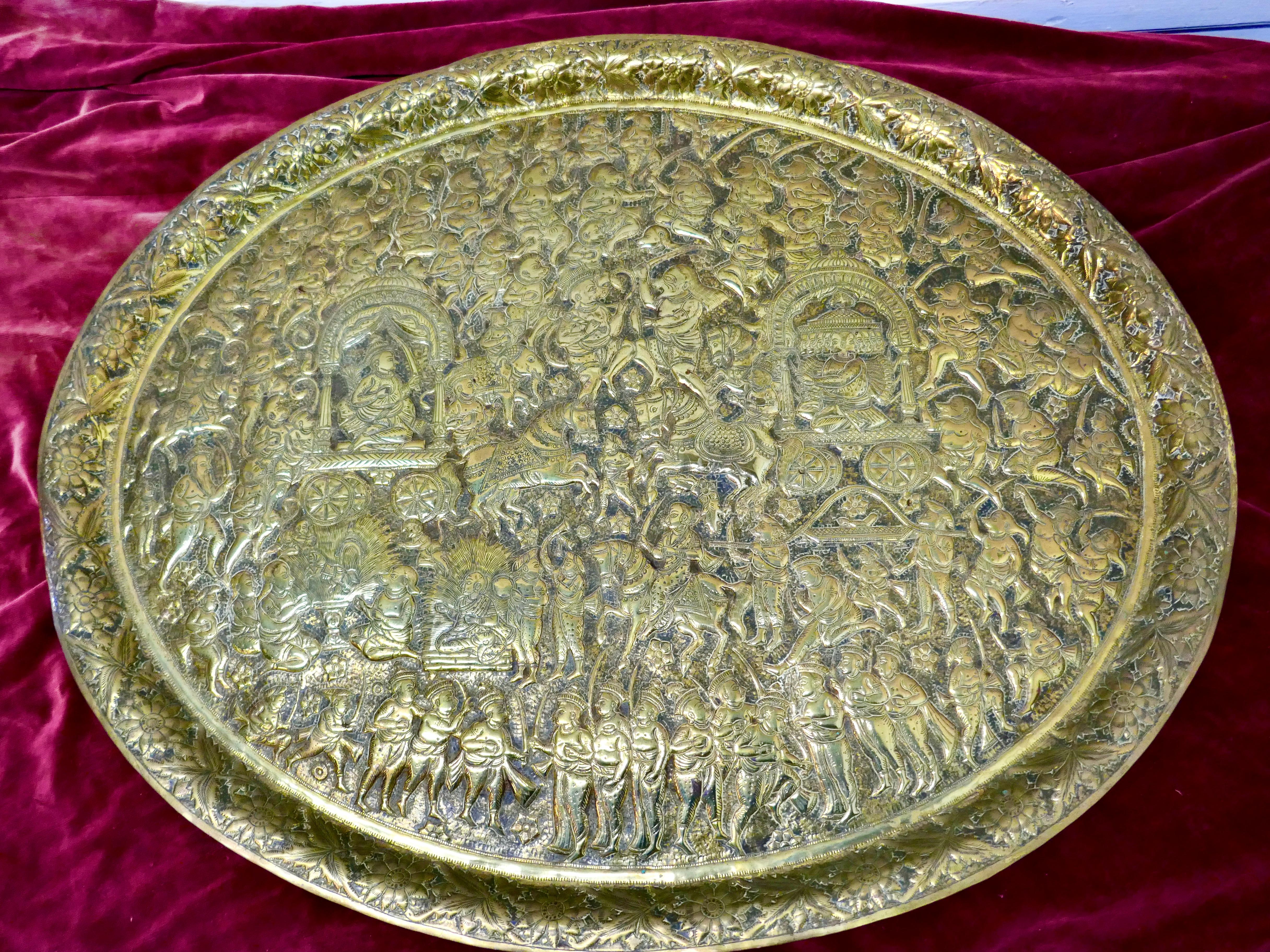 Large Oval Asian Brass Wall Hanging Marriage Charger For Sale 1