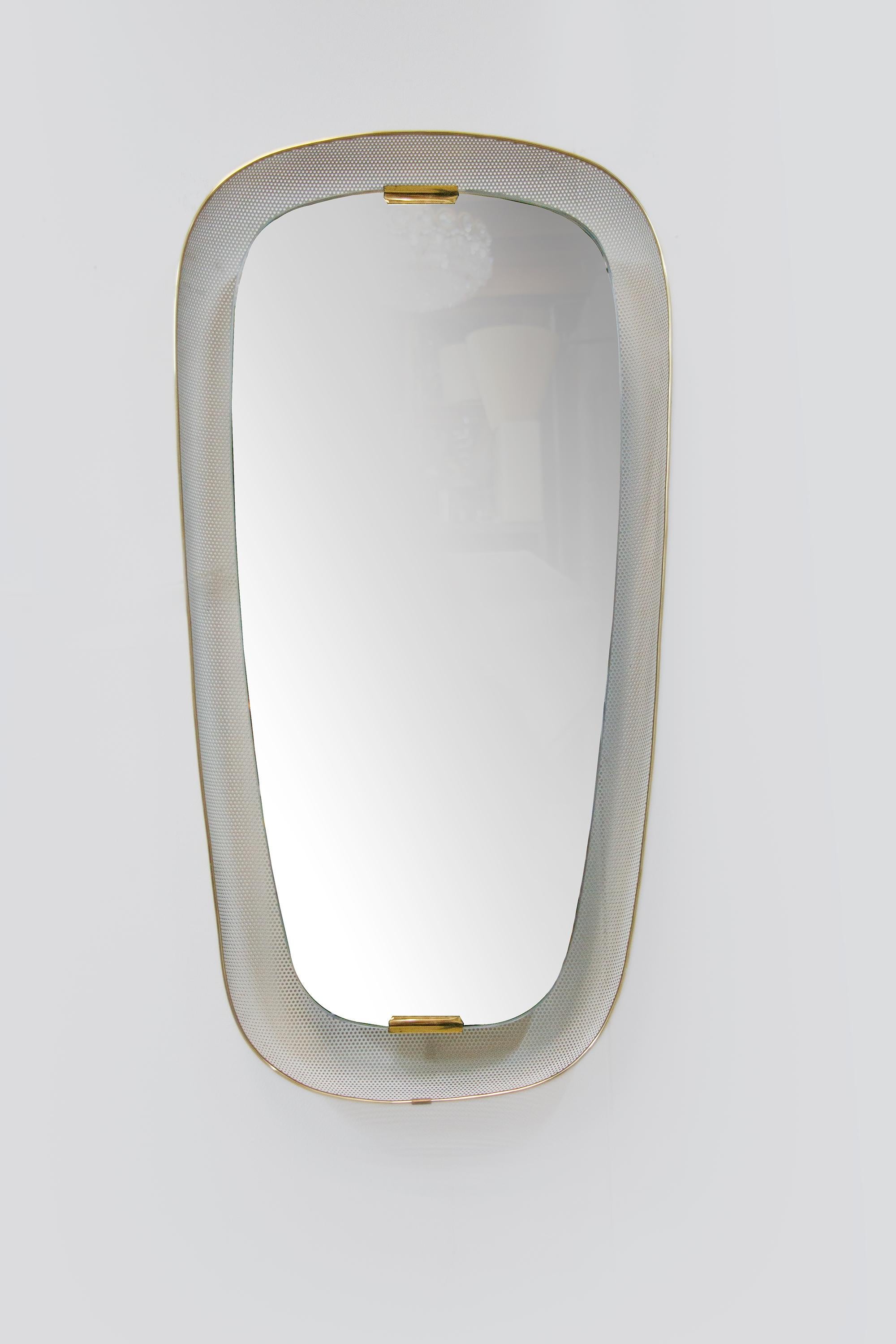Crystal Large Oval Backlit Mirror Glass and Perforated Metal, Germany 1950s