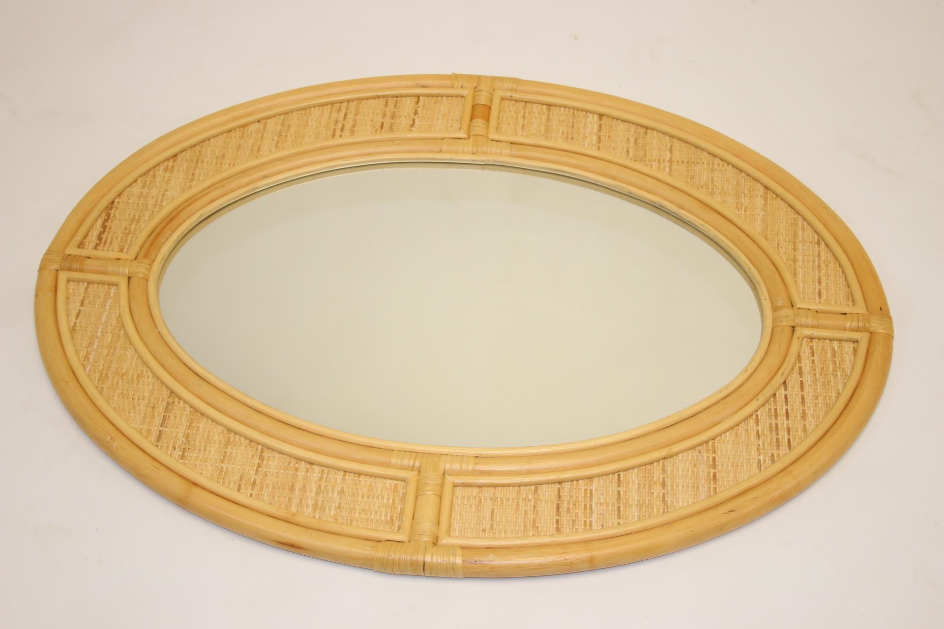 Large Oval Bamboo Wall Mirror For Sale 3