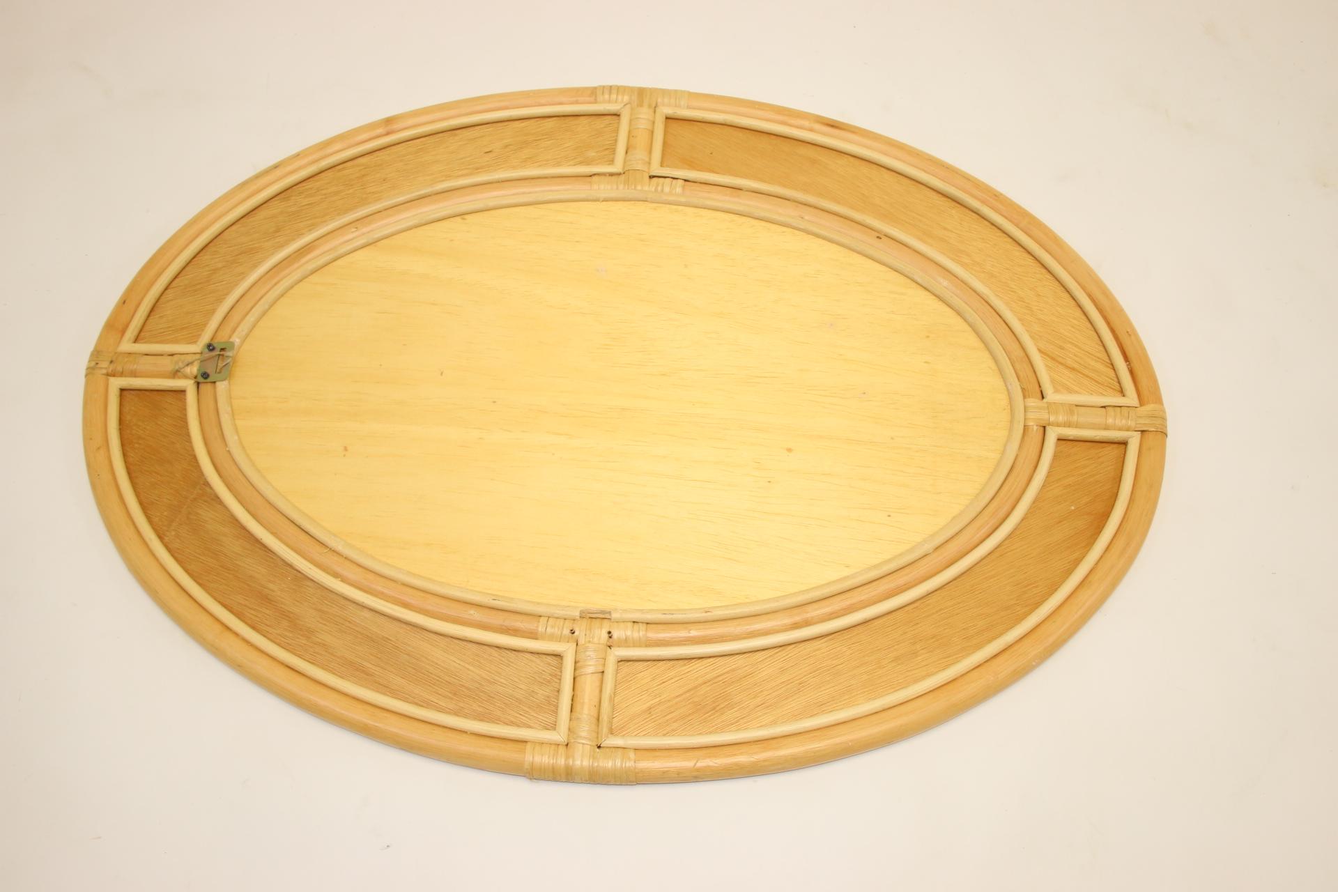 French Large Oval Bamboo Wall Mirror For Sale