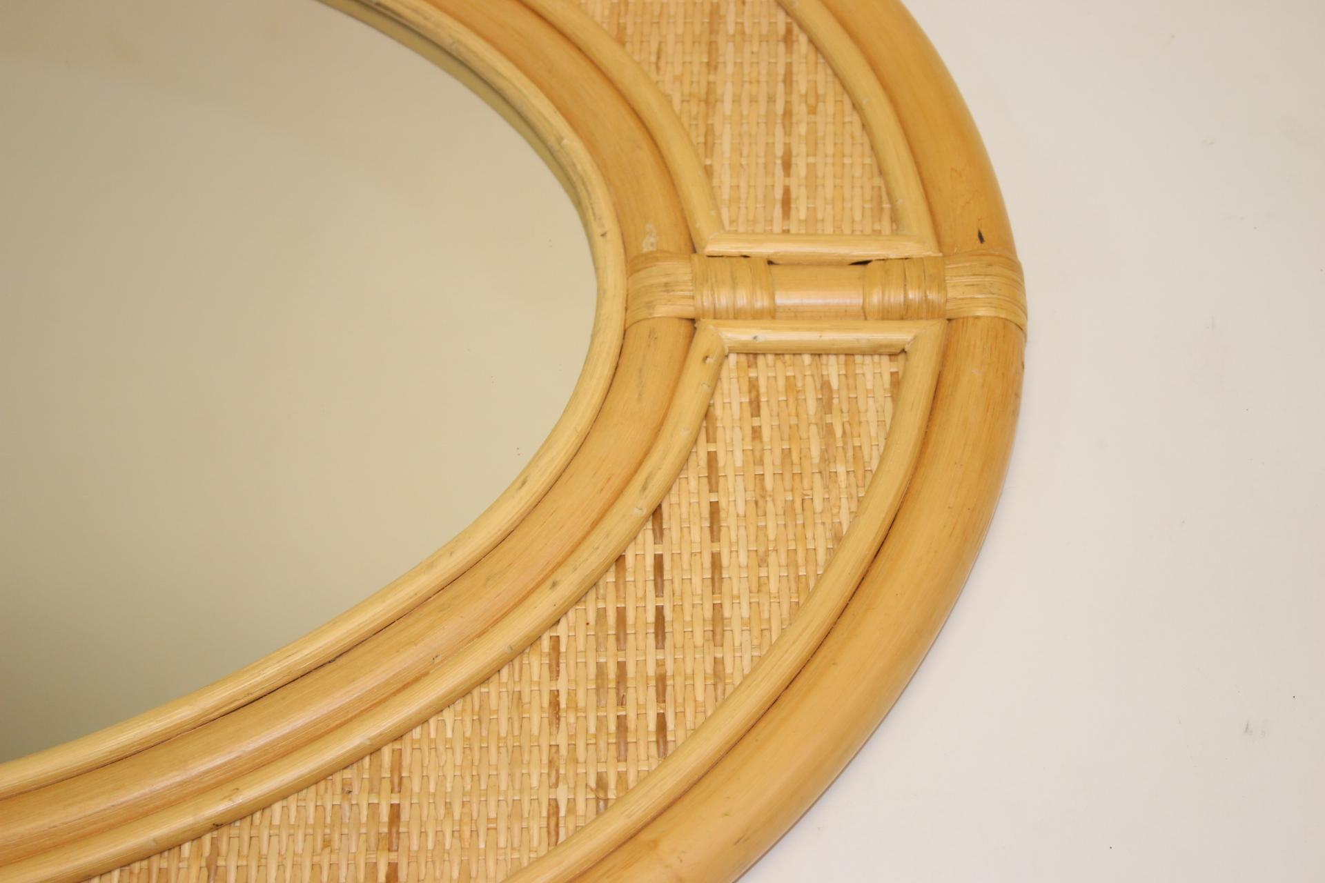 Mid-20th Century Large Oval Bamboo Wall Mirror For Sale