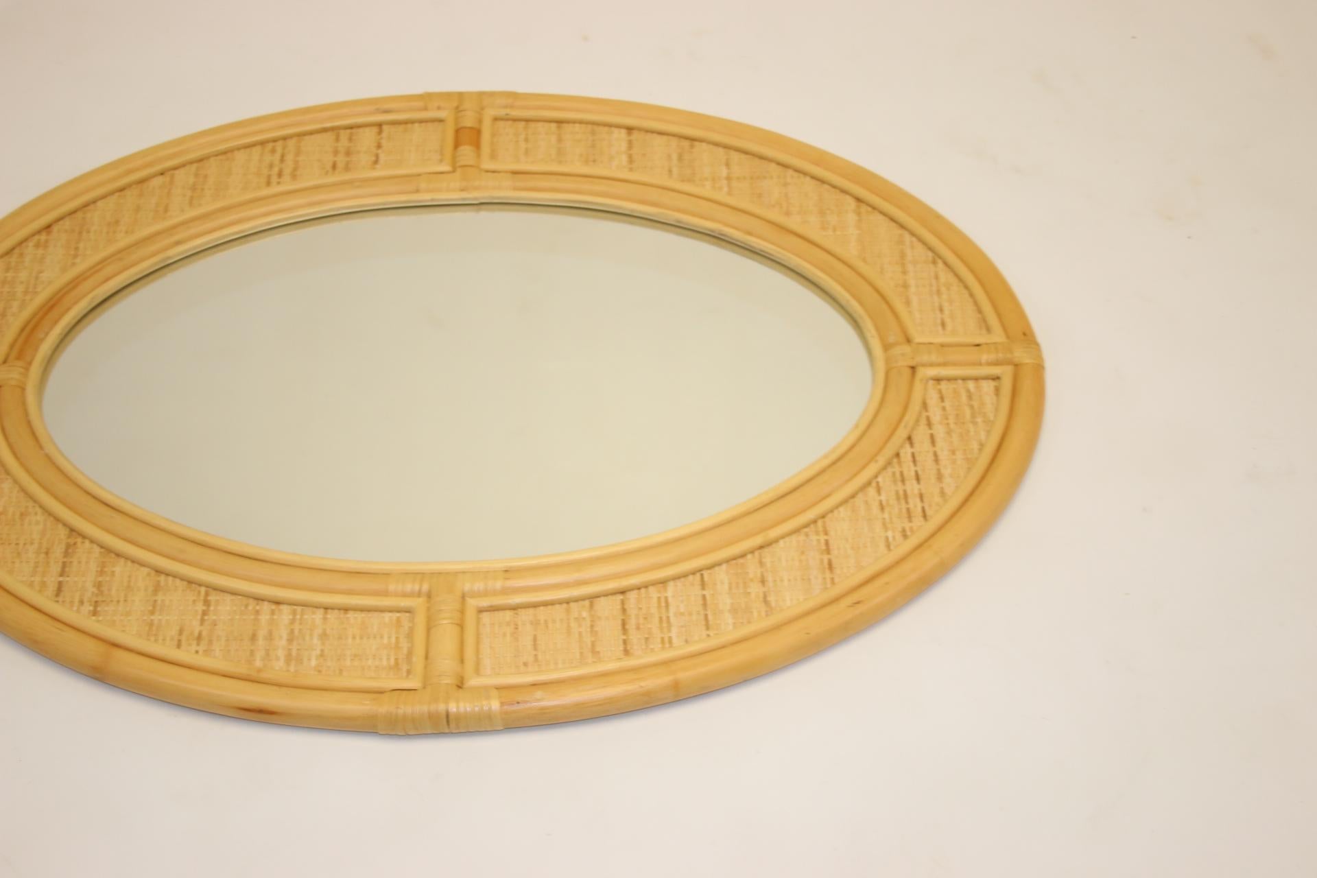 Large Oval Bamboo Wall Mirror For Sale 1