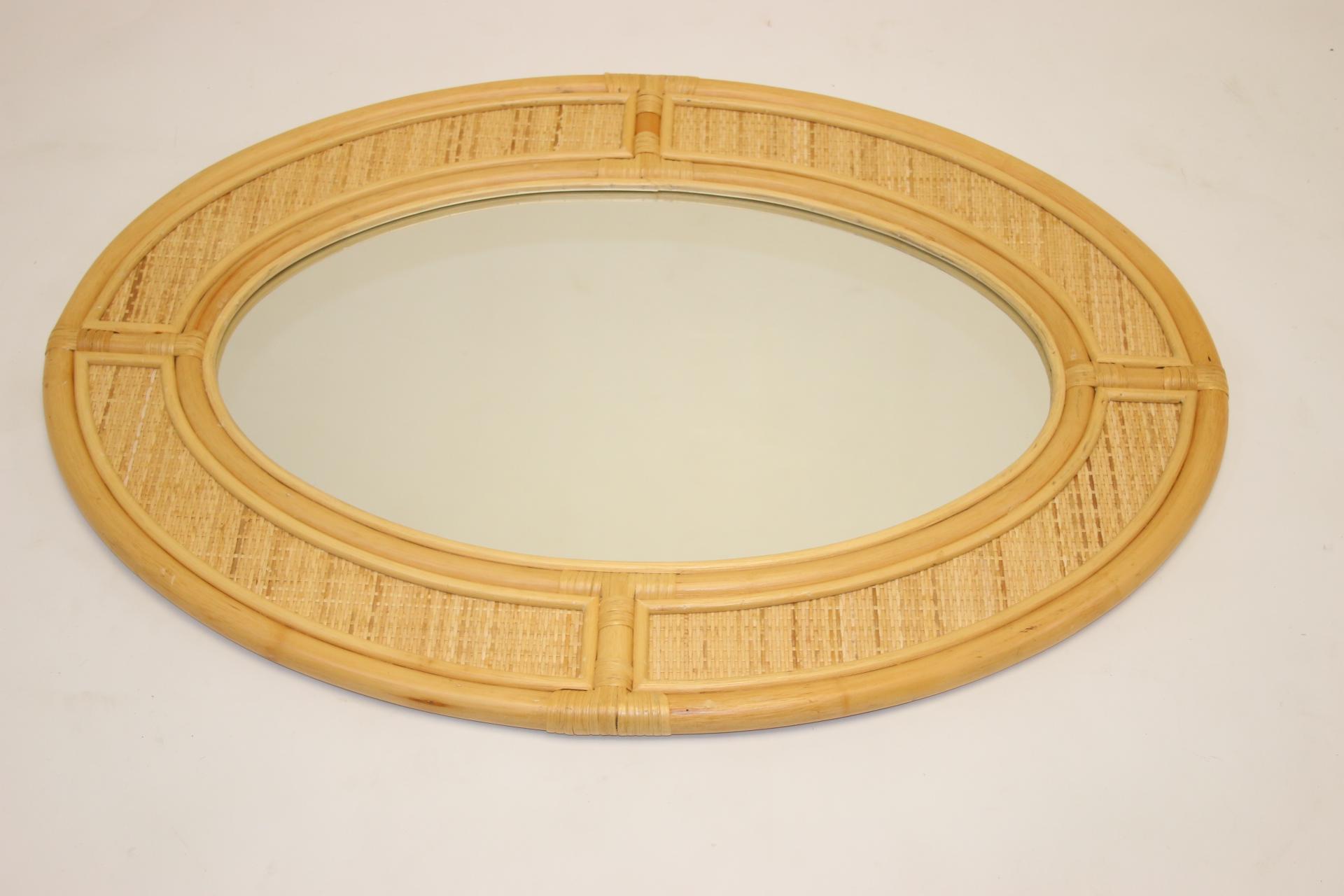 Large Oval Bamboo Wall Mirror For Sale 2