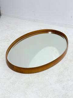 Large Oval Beechwood Wall Mirror, Made in Italy 1960s